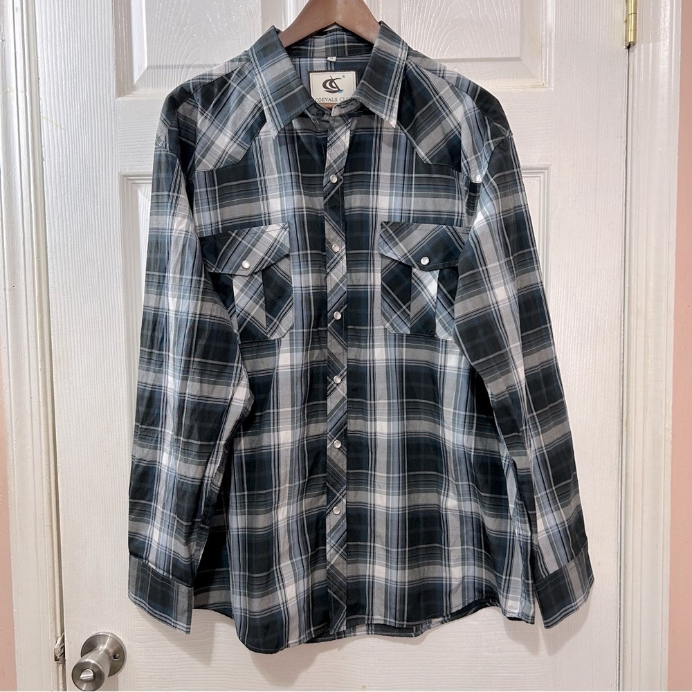 𝅺COEVALS Club Men's Western Cowboy Pearl Snap Button Shirt Long Sleeve XL